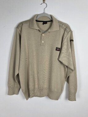 Vnt. Paul & Shark Long Sleeve Knit Polo Sweater, Beige Yachting, Mens M, Italy